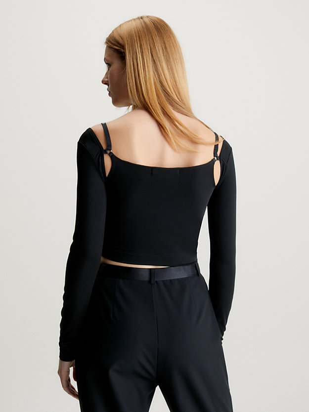 ck black top z długim rękawem i ozdobnymi paskami dla kobiety - calvin klein jeans