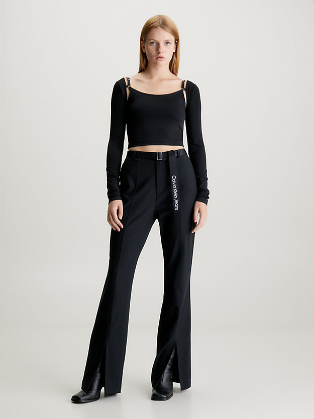 ck black strap detail long sleeve top for women calvin klein jeans