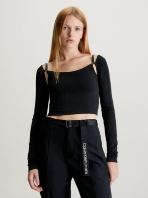 Buy Calvin Klein Logo Detail Long Sleeves Bralette In Black