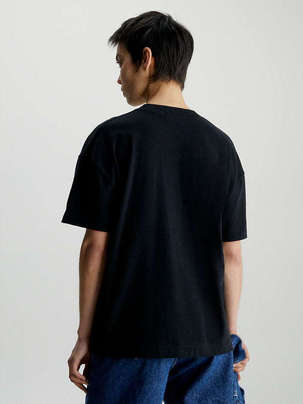 t-shirt in cotone con monogramma ck black da donna calvin klein jeans