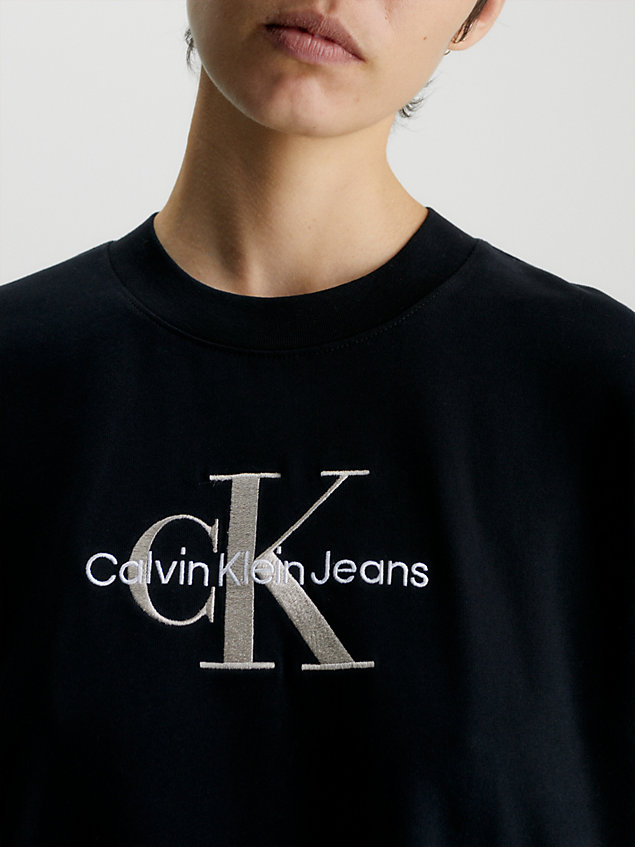 black cotton monogram t-shirt for women calvin klein jeans