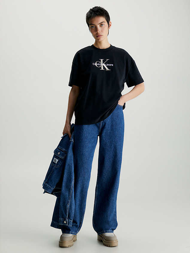 black t-shirt aus baumwolle mit monogramm für damen - calvin klein jeans