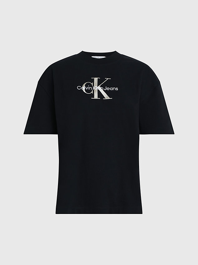 black t-shirt aus baumwolle mit monogramm für damen - calvin klein jeans