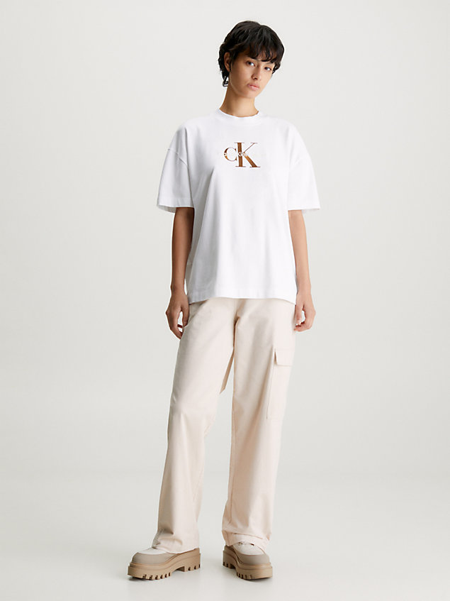 white t-shirt aus baumwolle mit monogramm für damen - calvin klein jeans