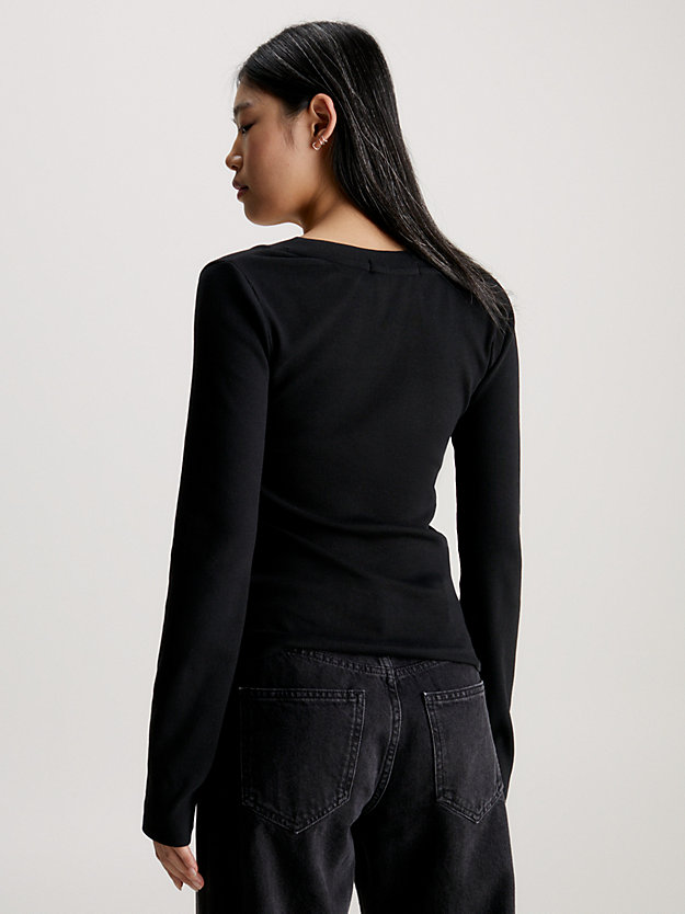 ck black wąski prążkowany top z dekoltem w serek dla kobiety - calvin klein jeans