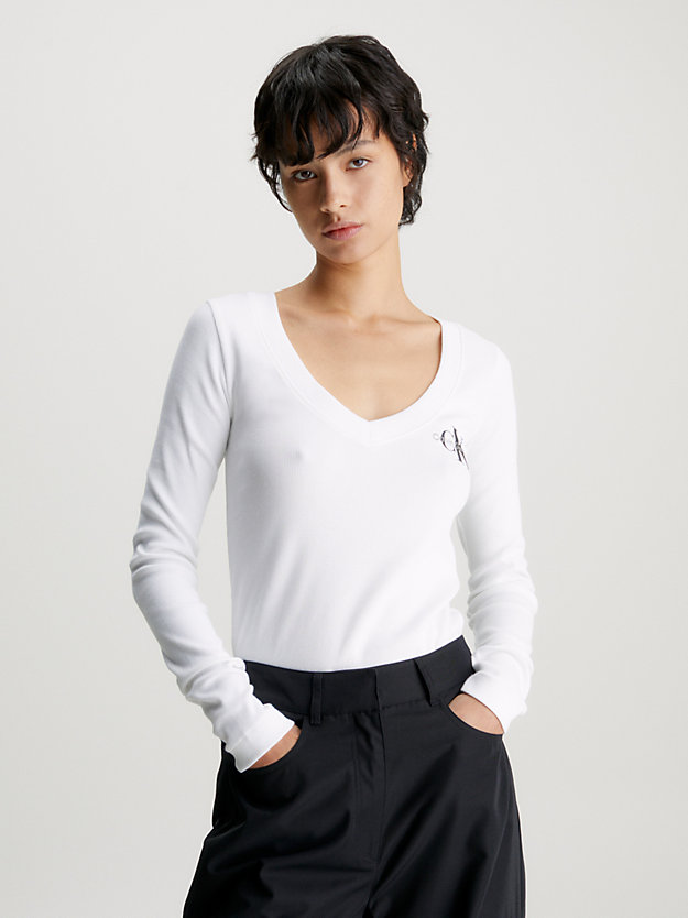 bright white slim ribbed v-neck top for women calvin klein jeans