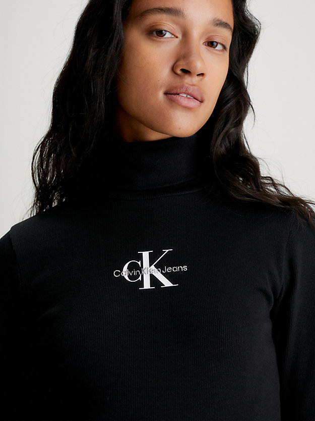 ck black geripptes monogramm-top mit rollkragen für damen - calvin klein jeans