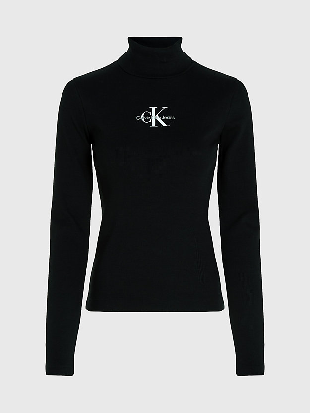 ck black geribbelde monogram top met col voor dames - calvin klein jeans