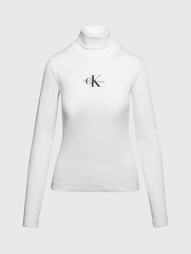 bright white monogram ribbed roll neck top for women calvin klein jeans