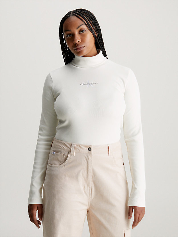 ivory monogram ribbed roll neck top for women calvin klein jeans