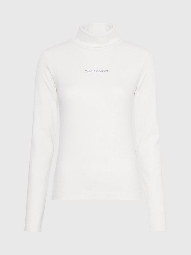 white geribbelde monogram top met col voor dames - calvin klein jeans
