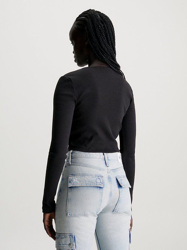 ck black schmales geripptes langarm-top für damen - calvin klein jeans