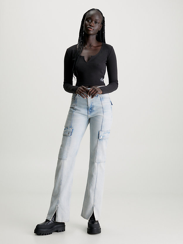 ck black wąski prążkowany top z długim rękawem dla kobiety - calvin klein jeans