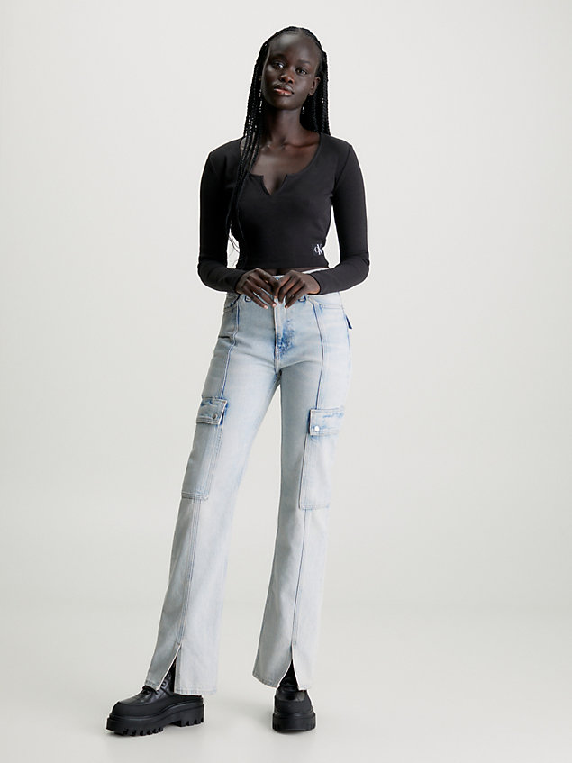 black schmales geripptes langarm-top für damen - calvin klein jeans