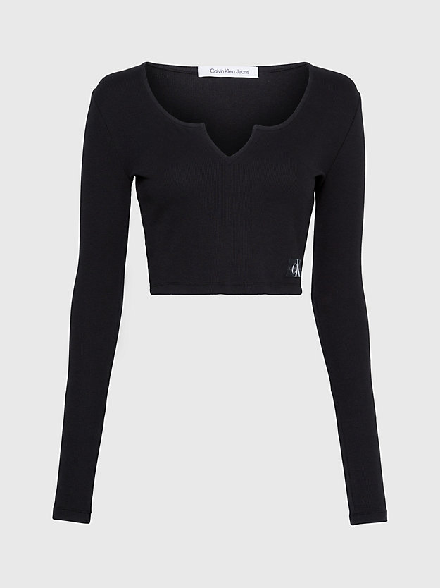 ck black wąski prążkowany top z długim rękawem dla kobiety - calvin klein jeans