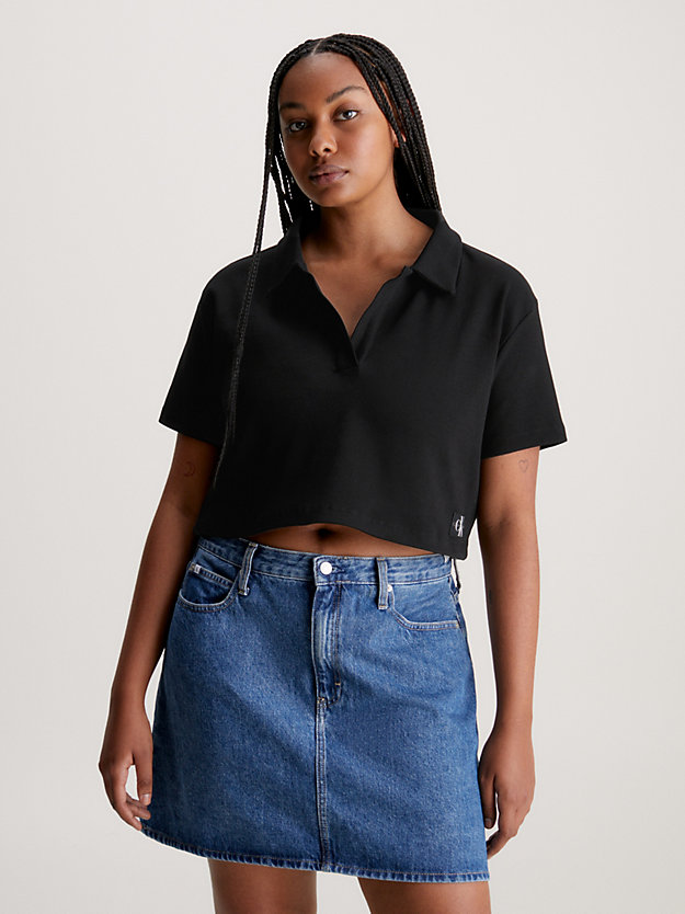 ck black swobodna prążkowana koszulka polo dla kobiety - calvin klein jeans