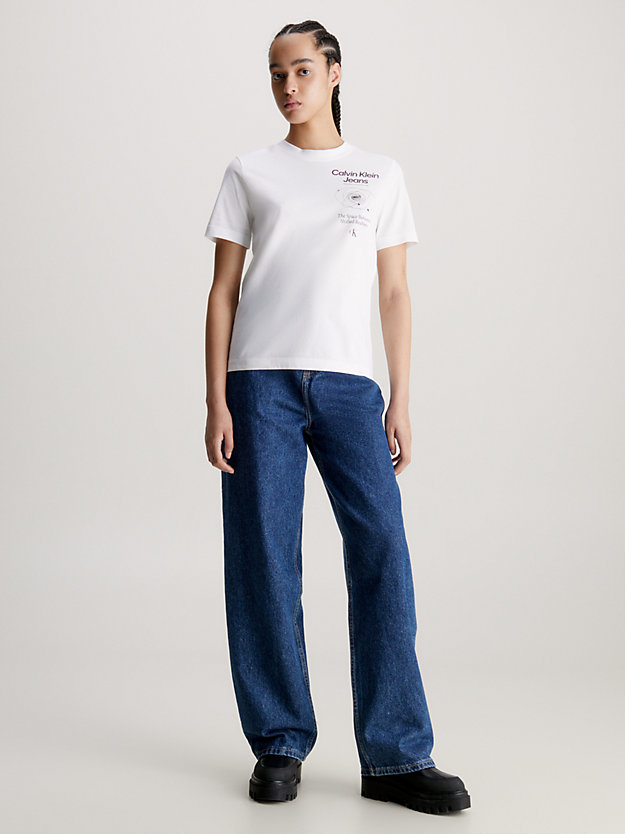 bright white/ck black relaxed t-shirt met print achterkant voor dames - calvin klein jeans