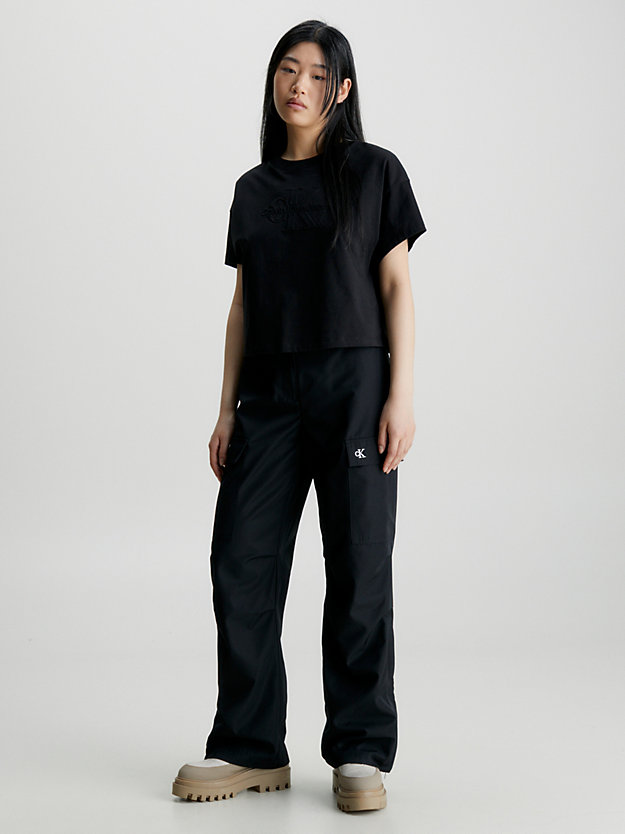 ck black t-shirt met reliëfmonogram voor dames - calvin klein jeans