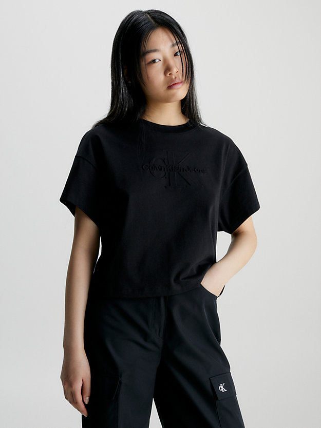 t-shirt avec monogramme gaufré ck black pour femmes calvin klein jeans