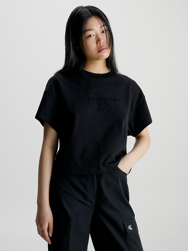 black t-shirt met reliëfmonogram voor dames - calvin klein jeans