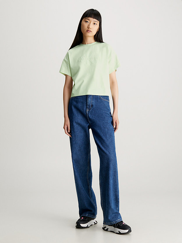 t-shirt avec monogramme gaufré canary green pour femmes calvin klein jeans