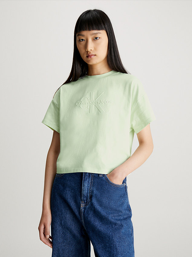t-shirt con monogramma goffrato green da donne calvin klein jeans