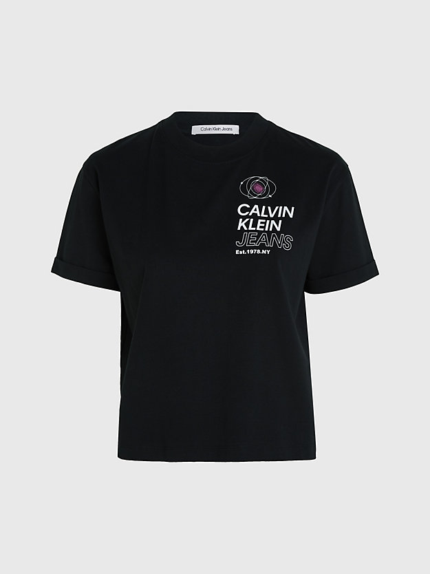 ck black/bright white swobodny t-shirt z nadrukiem z tyłu dla kobiety - calvin klein jeans