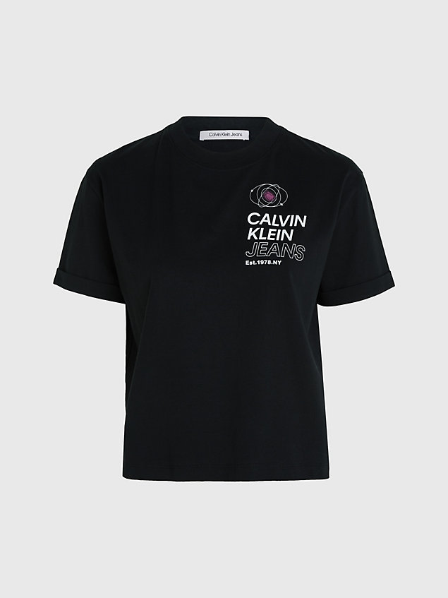 black swobodny t-shirt z nadrukiem z tyłu dla kobiety - calvin klein jeans