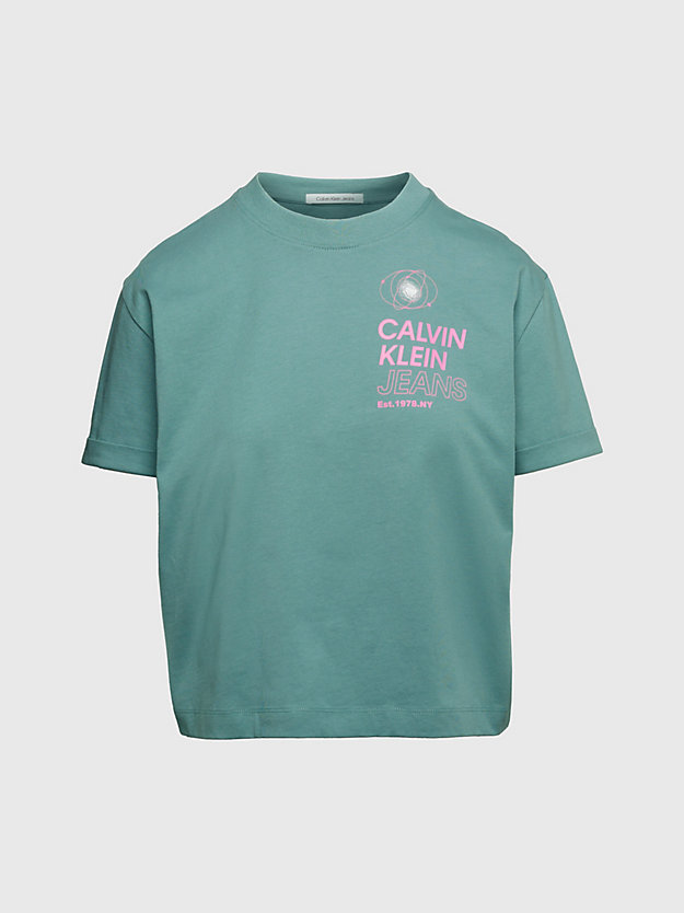 arctic/neon pink lässiges t-shirt mit print am rücken für damen - calvin klein jeans