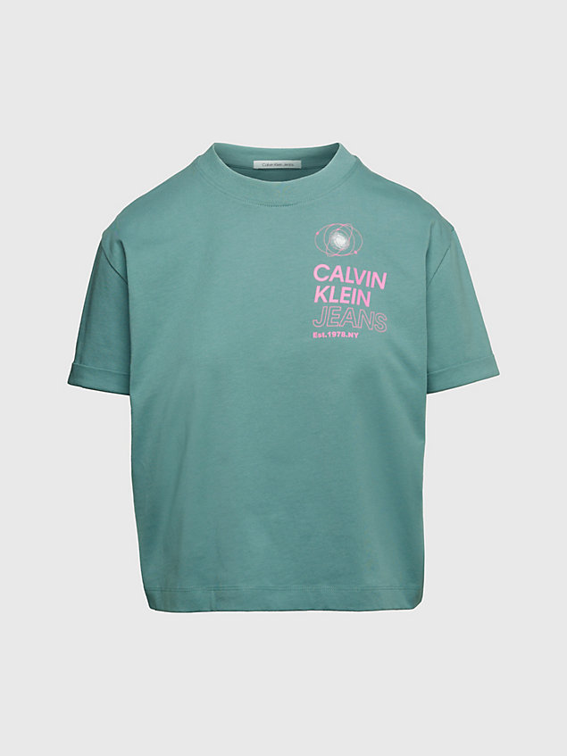 blue relaxed t-shirt met print achterkant voor dames - calvin klein jeans