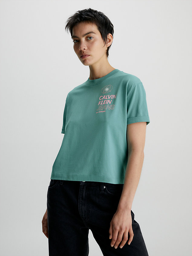 t-shirt relaxed avec imprimé dans le dos blue pour femmes calvin klein jeans