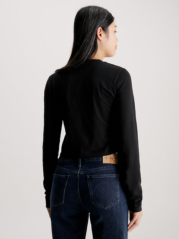 ck black/neon pink cropped long sleeve logo t-shirt for women calvin klein jeans