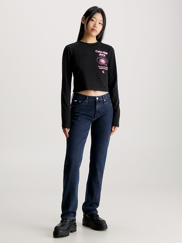 ck black/neon pink cropped langarmshirt mit logo für damen - calvin klein jeans