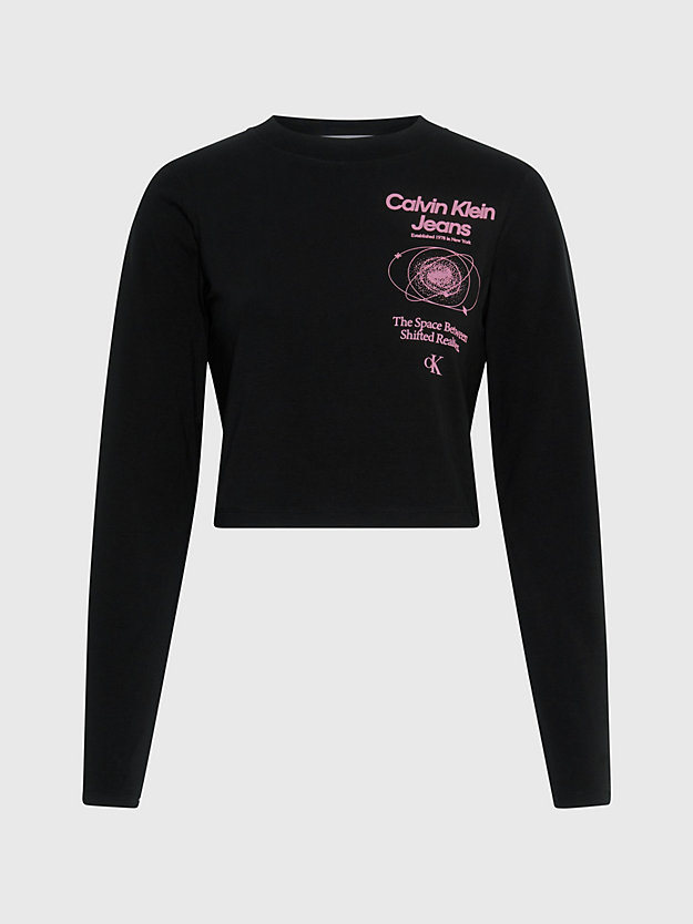 ck black/neon pink t-shirt z logo z długim rękawem o skróconym fasonie dla kobiety - calvin klein jeans