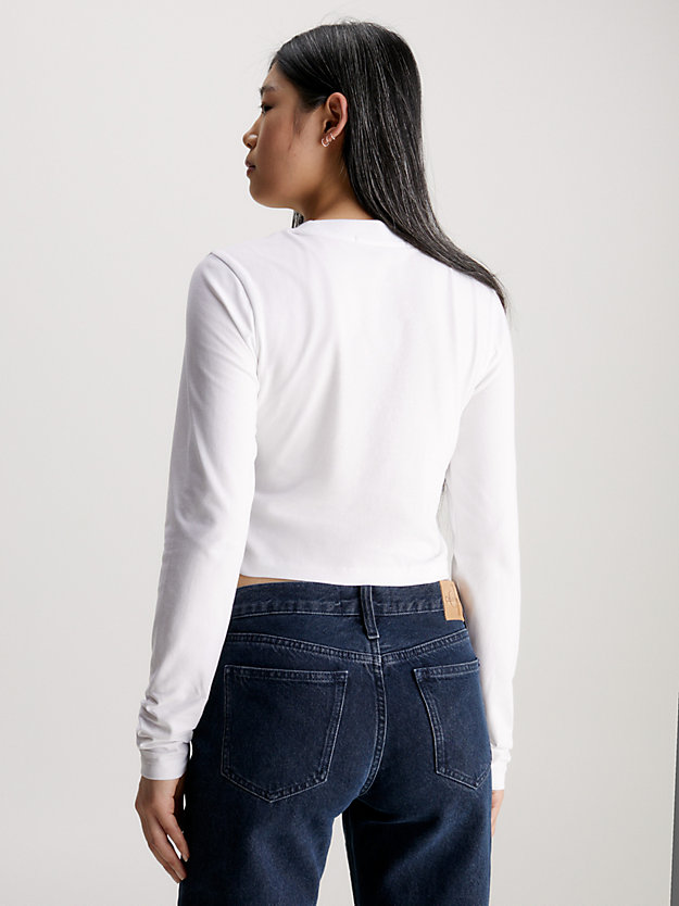 bright white/ck black cropped long sleeve logo t-shirt for women calvin klein jeans