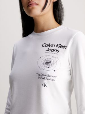 Calvin Klein Jeans NYC Print Cotton Sweatshirt, Bright White at