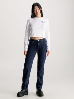 Calvin Klein Jeans T-shirt crop con logo velvet ecrù main image 1