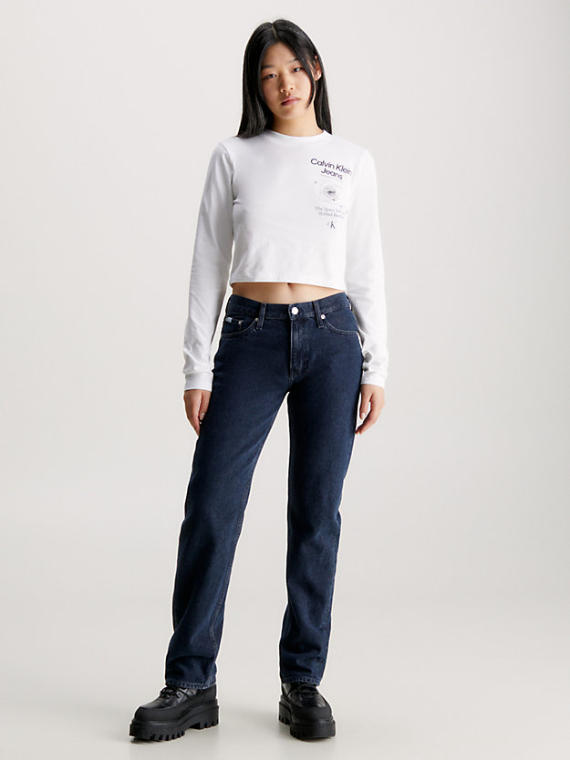 bright white/ck black cropped t-shirt met lange mouwen en logo voor dames - calvin klein jeans