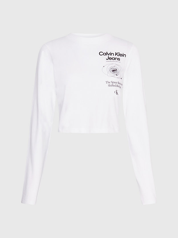 bright white / ck black cropped t-shirt met lange mouwen en logo voor dames - calvin klein jeans