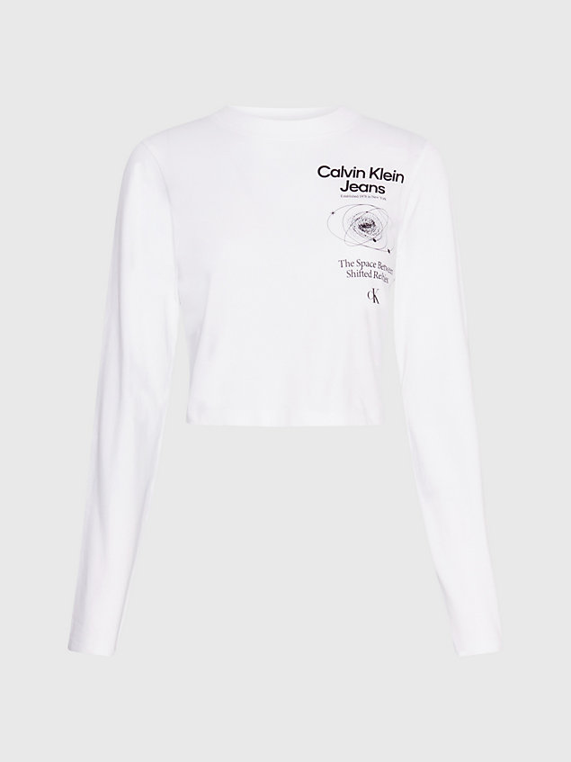white cropped langarmshirt mit logo für damen - calvin klein jeans
