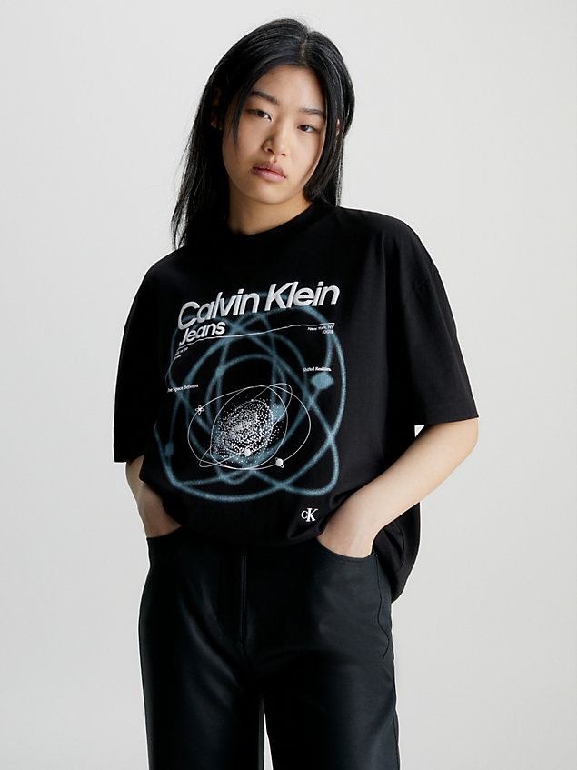 black oversized bedrucktes t-shirt für damen - calvin klein jeans