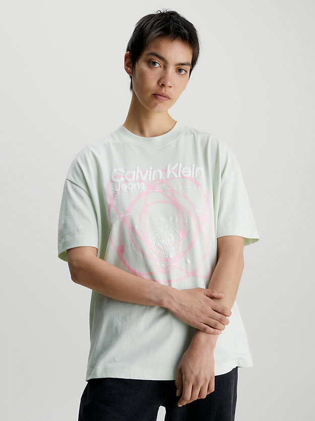 canary green oversized printed t-shirt for women calvin klein jeans