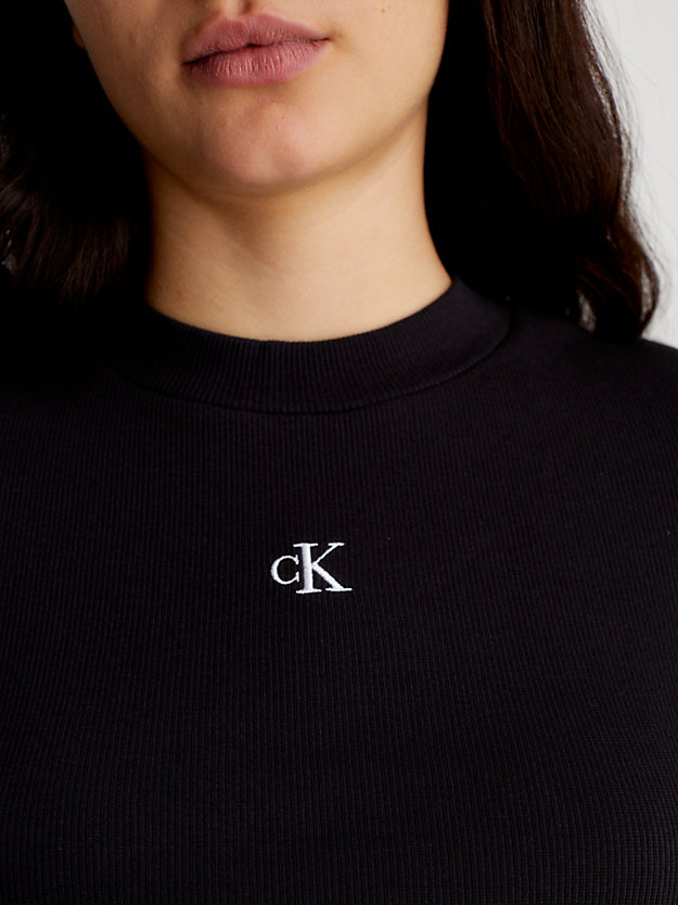 CK BLACK Wąski prążkowany T-shirt o skróconym fasonie dla Kobiety CALVIN KLEIN JEANS