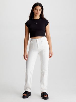 CK BLACK Slim Cropped Ribbed T-shirt for women CALVIN KLEIN JEANS