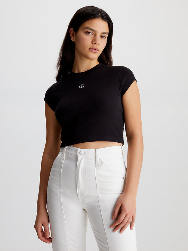 CK BLACK Slim Cropped Ribbed T-shirt for women CALVIN KLEIN JEANS