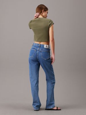 dusty olive slim cropped ribbed t-shirt for women calvin klein jeans