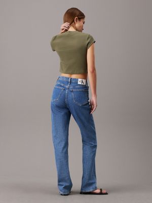 dusty olive slim cropped ribbed t-shirt for women calvin klein jeans