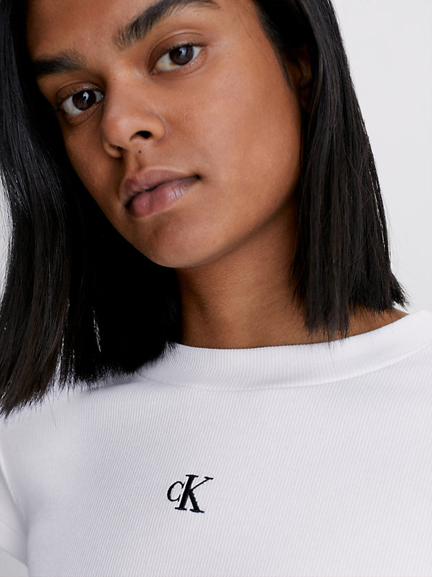 BRIGHT WHITE Slim Cropped Ribbed T-shirt for women CALVIN KLEIN JEANS