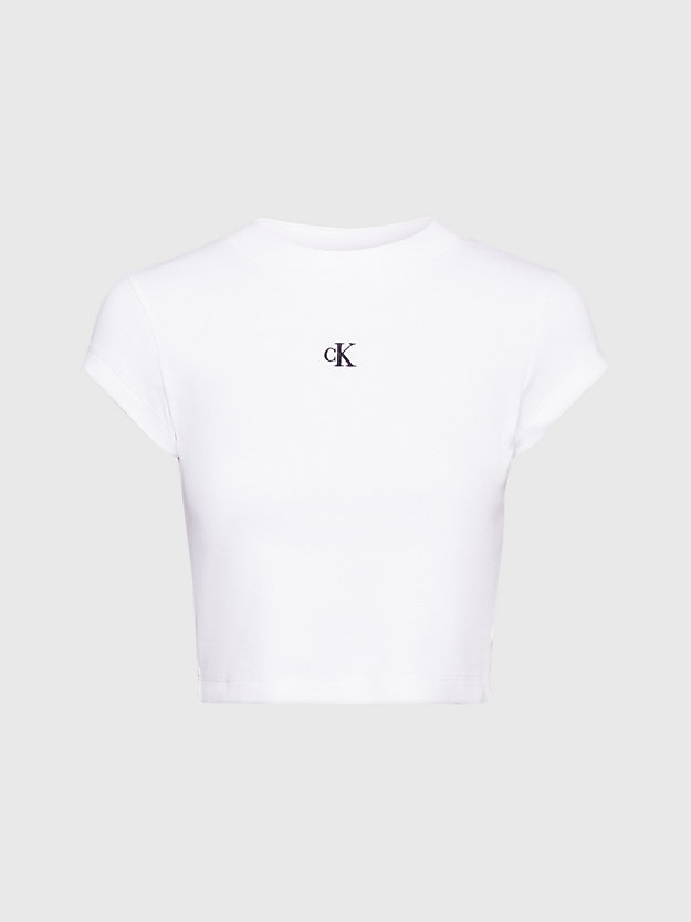 BRIGHT WHITE Schmales geripptes Cropped T-Shirt für Damen CALVIN KLEIN JEANS