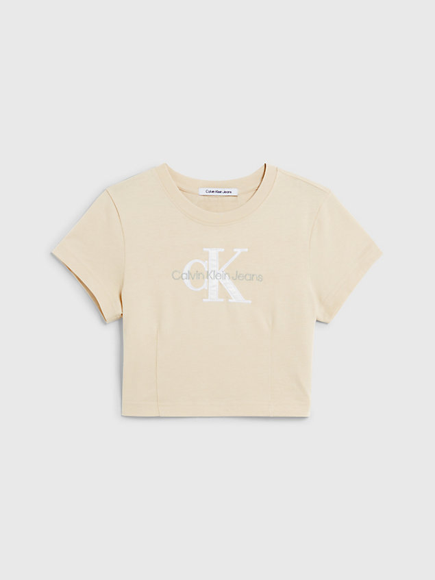 beige cropped monogramm-t-shirt für damen - calvin klein jeans